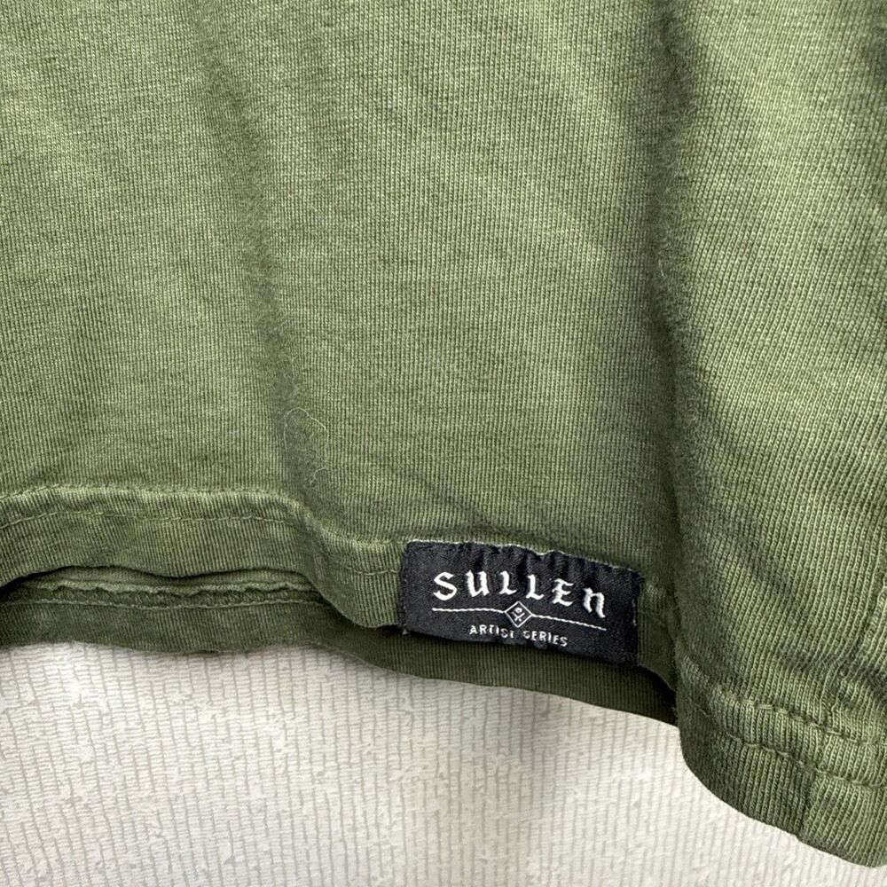 Sullen Art Collective T Shirt Mens Medium M Green Skull Roses Graphic Tattoo Tee - Picture 4 of 8